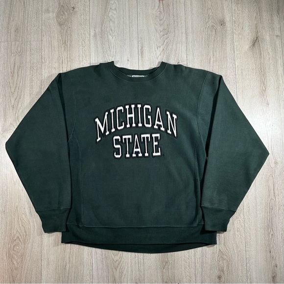 Vintage Michigan State Embroidered Green Sweatshirt Size Medium - Picture 2 of 9